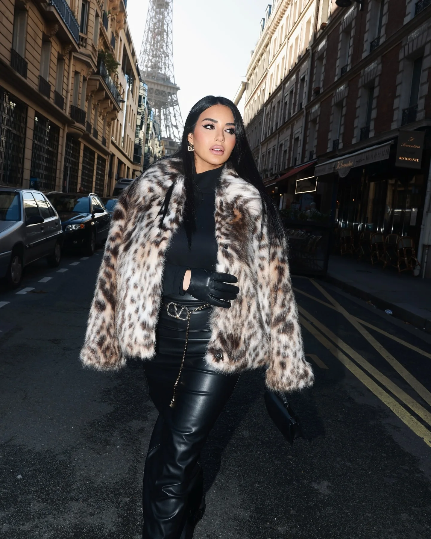 Wintervrouw Luipaardprint Nepbontjas Revers Lange mouwen Los vest Top Vrouwelijke elegante straat Warme damesjassen