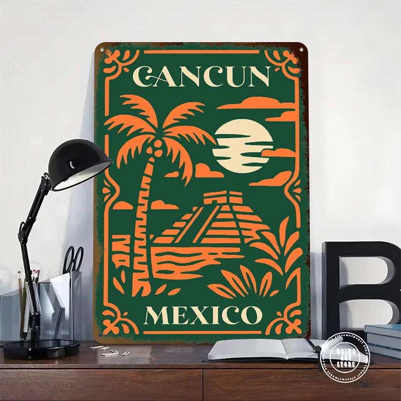 Cancun Mexico Vintage Travel Printed Poster Customized Wall Art Retro Vintage Metal Tin Signs for Decoration Home Decor Items