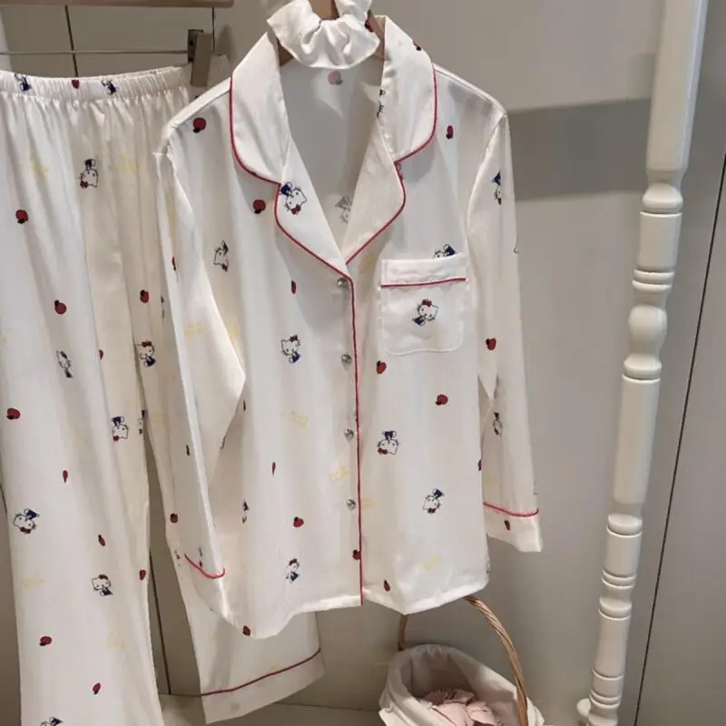 

Women's Cartoon Long Sleeve Pajama Set Kawaii Women's Long Pants Spring Autumn New Style with Hairband Home Clothe Two Piece Set