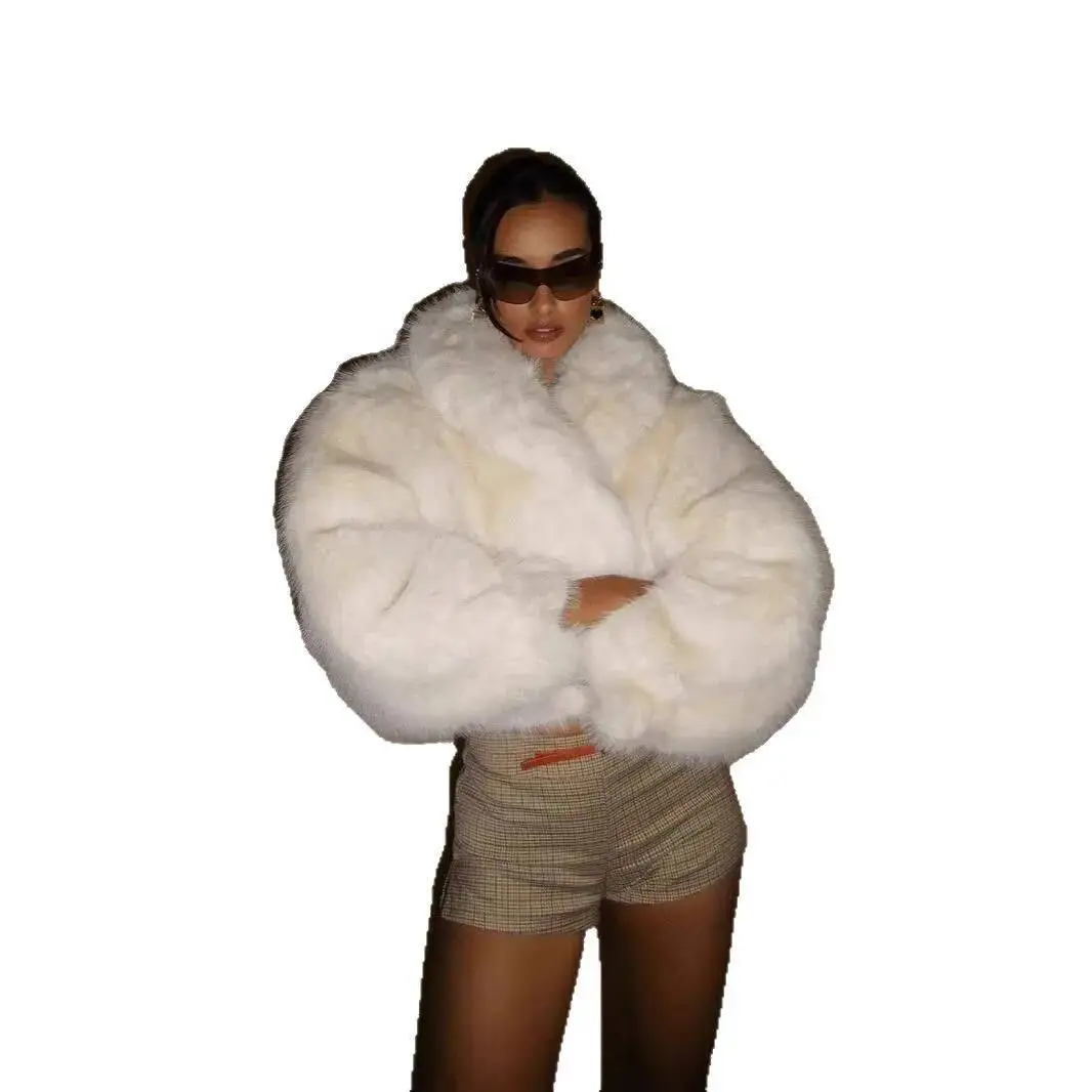 Stylish New Winter Women Mink Cropped Lapel Collar Lady Eco Coat Detaile Thermal Faux Fox Fur Jacket For Female
