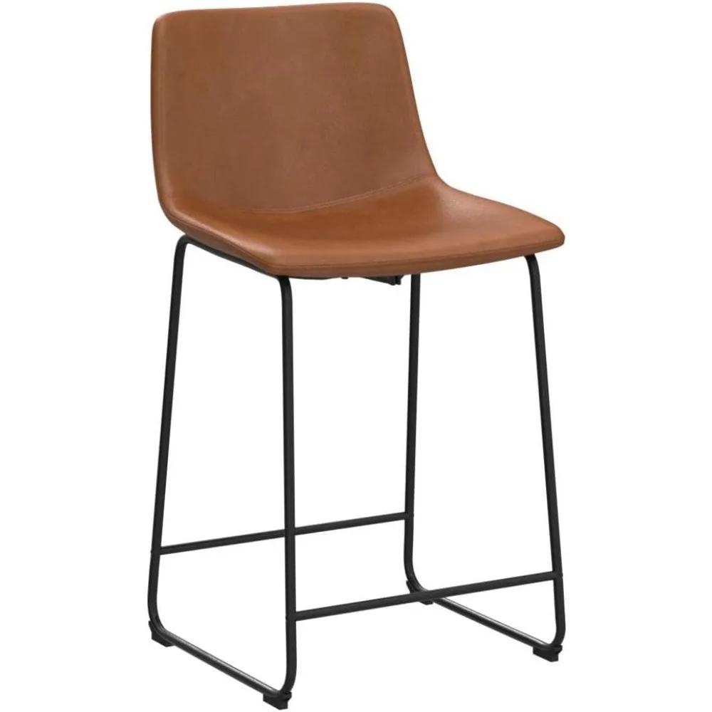 26 inch Bar Stools Set of 2,Counter Height Bar Stools with Back, Modern PU Leather Stools with Metal Leg and Footrest