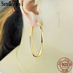 Senlissi-pendientes de aro chapados en oro de 18K para mujer, de Plata de Ley 925, 3,0mm, a la moda, 3/4/5/6/7CM