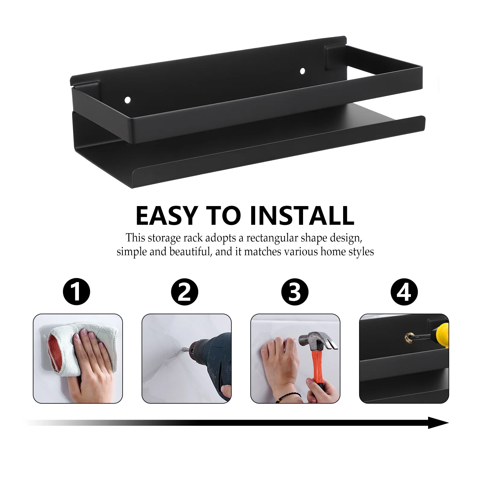 

1pc Stainless Steel Spice Rack Wall-Mounted Kitchen Storage Shelf Punching Metal Holder For Home Organization Rack