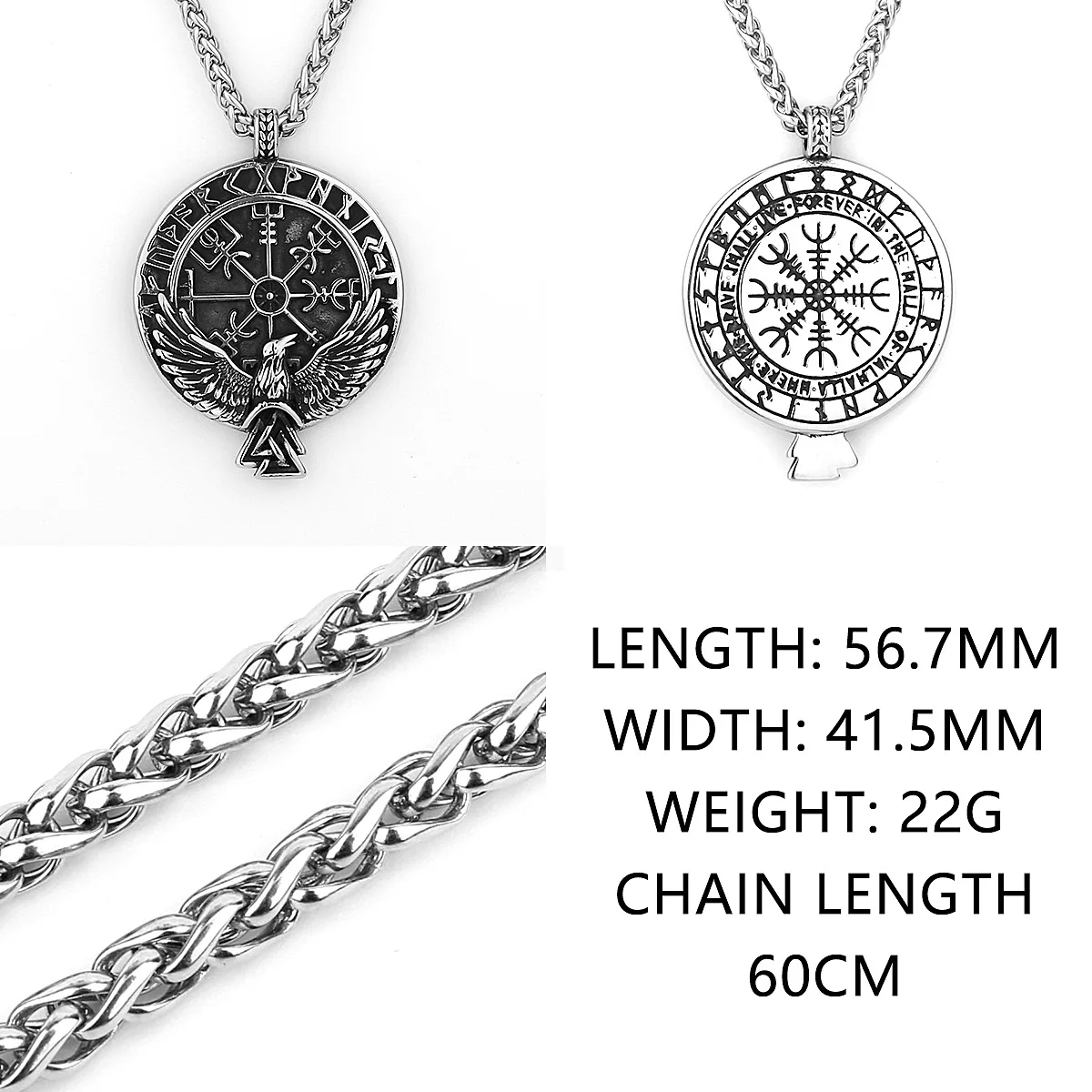 YQ 316L Edelstahl Viking Rune Crow Anhänger Kette Halskette Für Männer Schmuck Zubehör – Detail 2