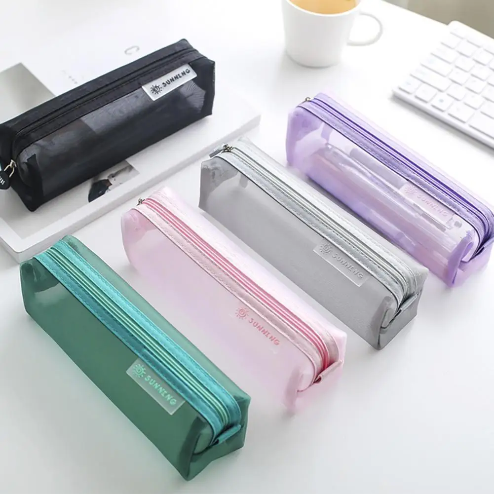 Pencil Case Transparent Stationery Pencil Bag Examination Mesh Pen Case Pencil Pouch With Zipper School Supplies cajas de lápice