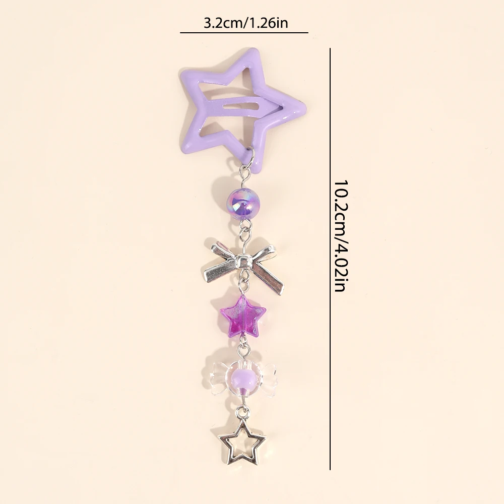 4 قطعة مقاطع الشعر نجمة الحلو حبات الحلوى هامش معلقة القوس دبابيس الشعر مشبك معدني للفتيات Y2K غطاء الرأس أغطية الرأس اكسسوارات #5