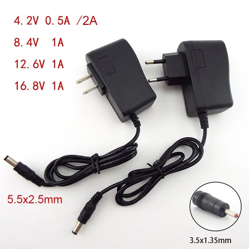 AC 100-240V DC 4.2V 8.4V 12.6V 16.8V 1A 1000MA Power charger adapter Supply 8.4 12.6 16.8 V Volt 3.5mm 5.5mm for 18650 battery