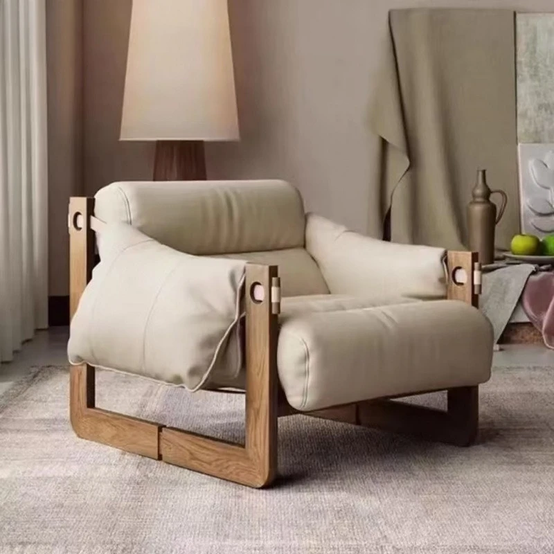 كرسي جيرسي جلدي لغرفة النوم والترفيه المنزلي، كرسي أريكة فردي إسكندنافي، مصمم كلاسيكي من الخشب الصلب في العصور الوسطى