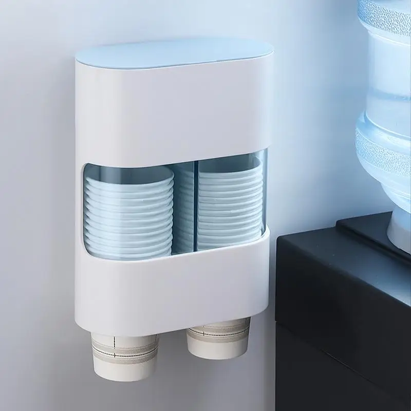 1pcs ABS Plastic Pull Type Two Tube Cup Dispenser Wall Mounted Rack Cup Container save space Home Organizer supplies dust proof