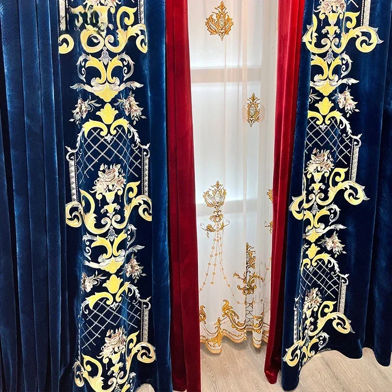 European Luxury Embroidered Flannel Curtains For Living Room Bedroom Dining Custom Size Villa Super High Window American Style
