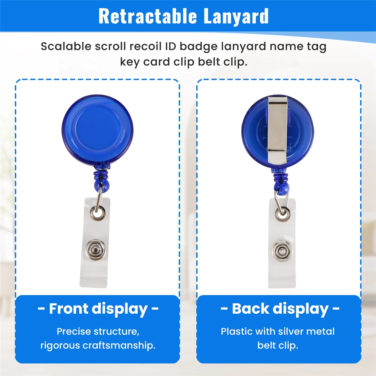 10 Retractable Reel ID Badge Lanyard ชื่อแท็กคีย์การ์ดผู้ถือเข็มขัดคลิปสี: สีฟ้าจํานวน: 10 ชิ้น