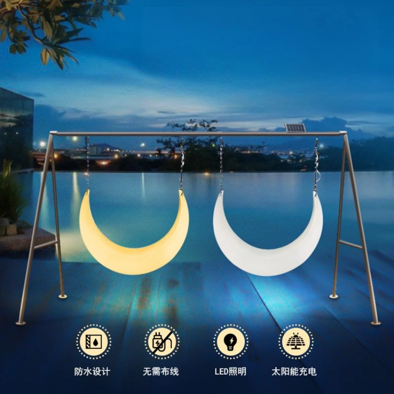 Luminous Moon Swing Hanging Chair Crescent Moon Decoration Reclining Chair Shopping Mall Garden Round Rocking Chair