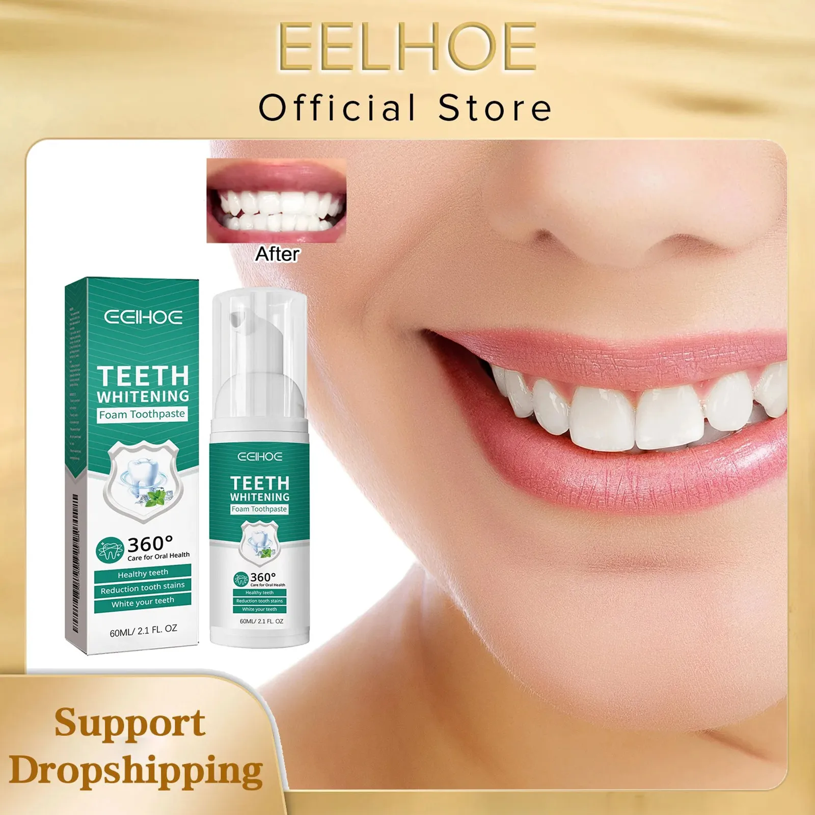 EELHOE Effective Teeth Whitening Mousse Dental Cleaning Teeth Bleach Yellow Tooth Stain Remover Oral Refresh Toothpaste Mousse