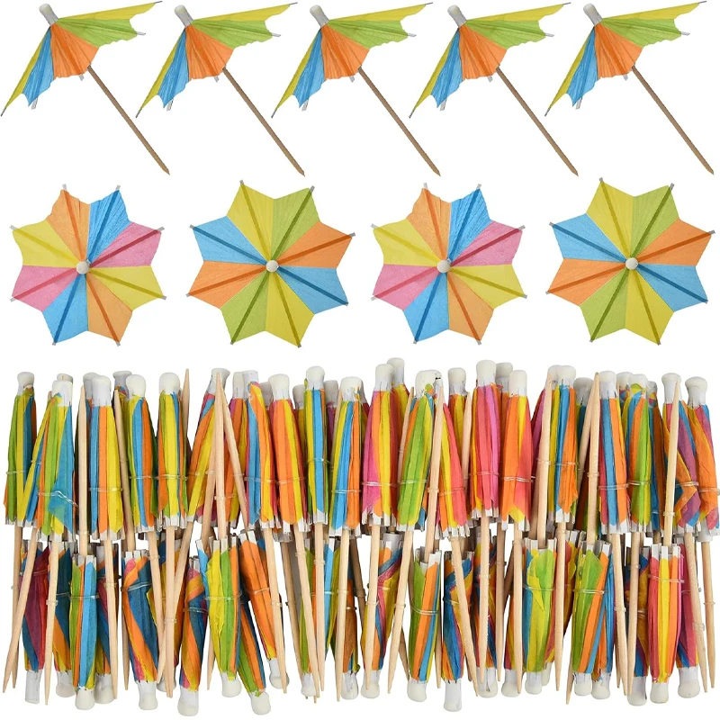 144 Pcs Drink Umbrellas Cocktail Picks, Multi Color Star Parasol Toothpicks, Cupcake Toppers for Tropical Wedding Party