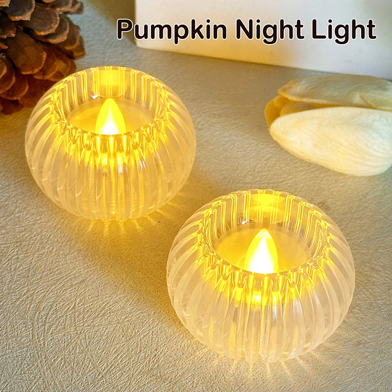 Night Lights Pumpkin Candle Glowing LED Light Home Indoor Outdoor Decoration Safe Lamp Bedside Decor Kids Gifts For Bedroom Room