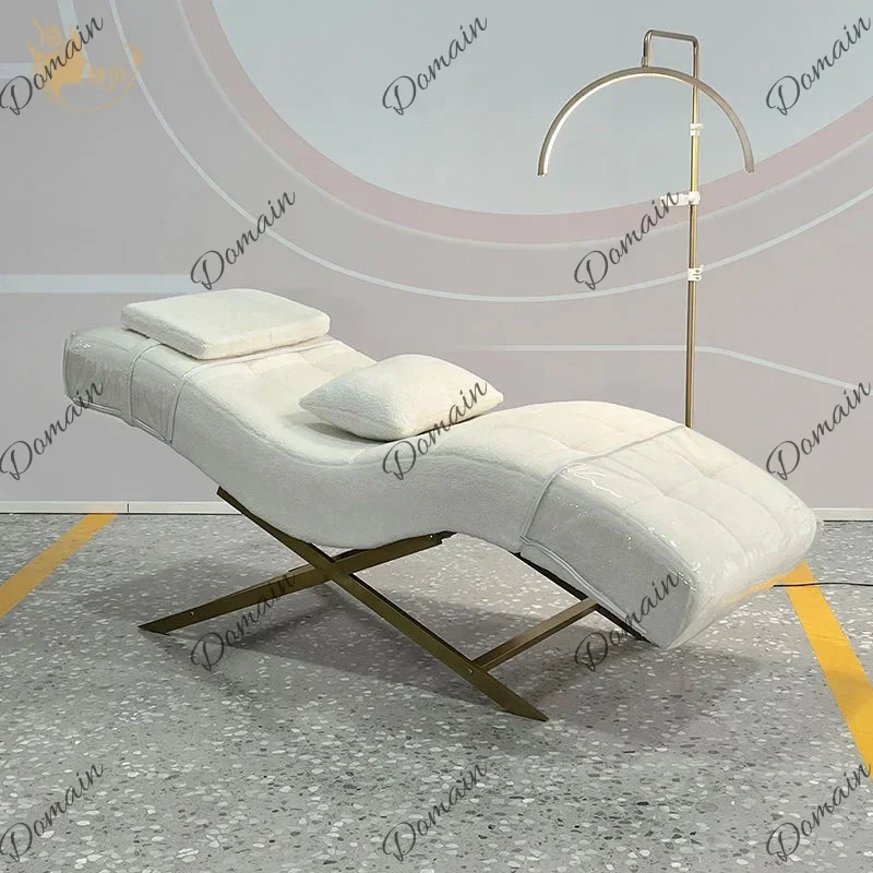 FHG Ergonomic Curved Lash Bed Tufted Facial Chair Gold X-Frame Massage Table Esthetician Medical Spa Salon Furniture Equipment