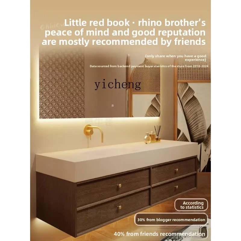 YS-15 Medieval Style Rock Slab Hot Bending Basin Bathroom Cabinet Bathroom Washstand