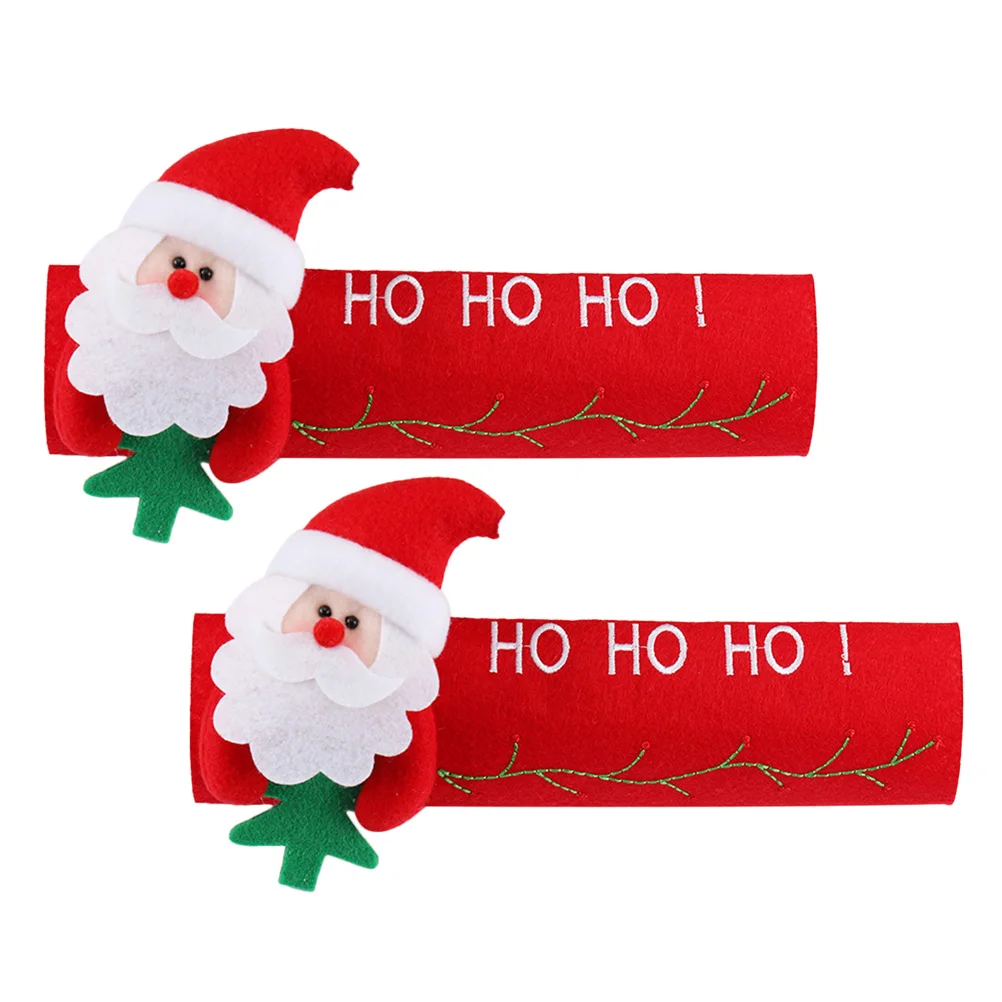 

2Pcs Christmas Refrigerator Handle Covers Soft Fabric Washable Sleeve Embroidered Santa Claus Elk Protect Refrigerator Door