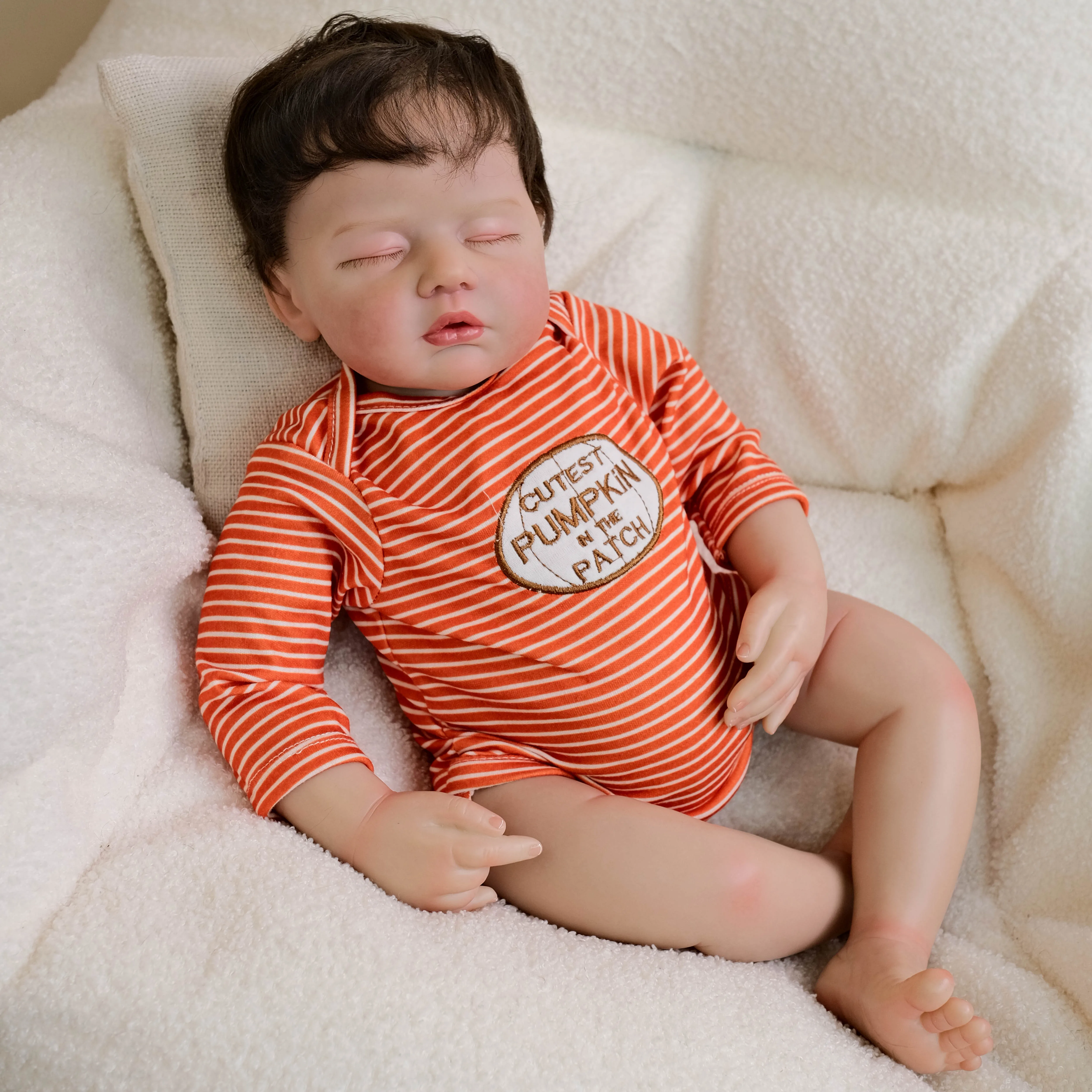 1PC 50cm/20 cali miękkiego silikonu śpiące odrodzone dziecko sztuka lalka dziecko zabawka dziewczyna realistyczna skóra 3D, prezent świąteczny