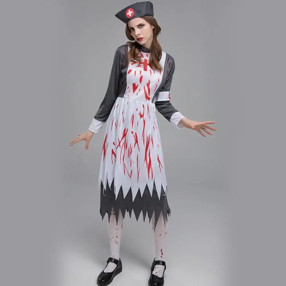 Transfrontalier loween horreur Zombie infirmière jeu Costume Performance grande taille Zombie ow tenue femme traditionnelle...