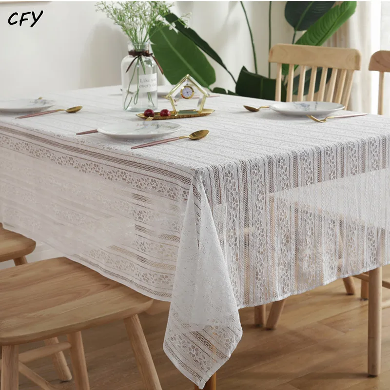 

Cotton Linen European white hollow striped lace Rectangular Table Cloth Kitchen Table Map Towel Tablecloth Table Wedding Decor