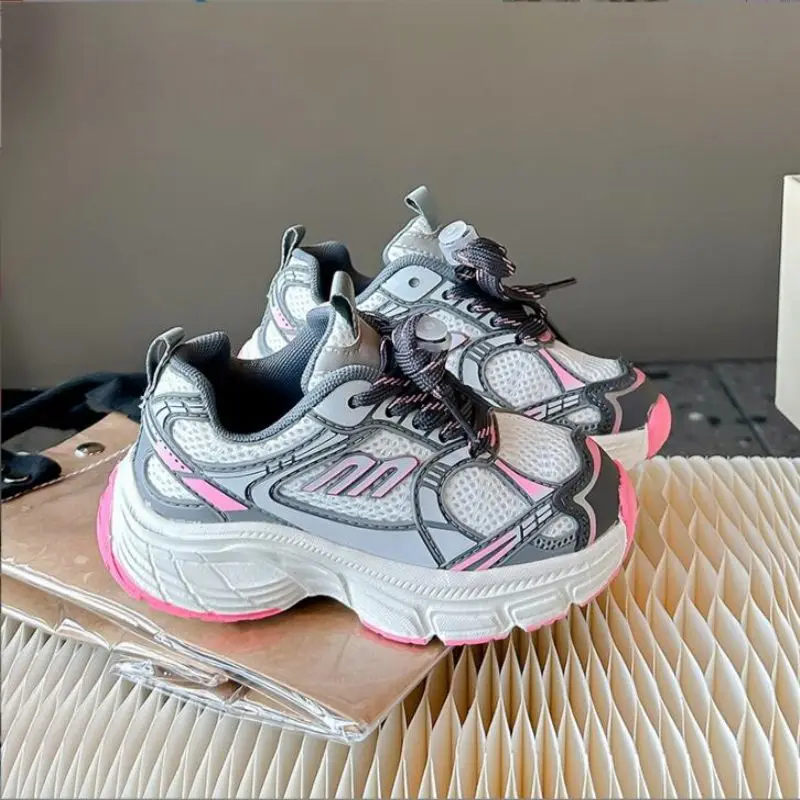 

Girls Boys Sports Dad Shoes 2024 Spring Autumn New Fashion Middle Large Children's Mesh Breathable Casual Shoes 27-37