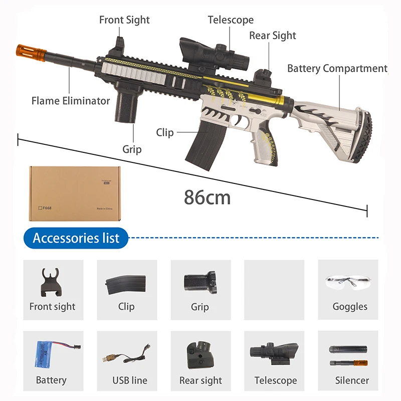automatische en handmatige Camouflage M416 speelgoedpistoolbalblaster met scope buitenspel