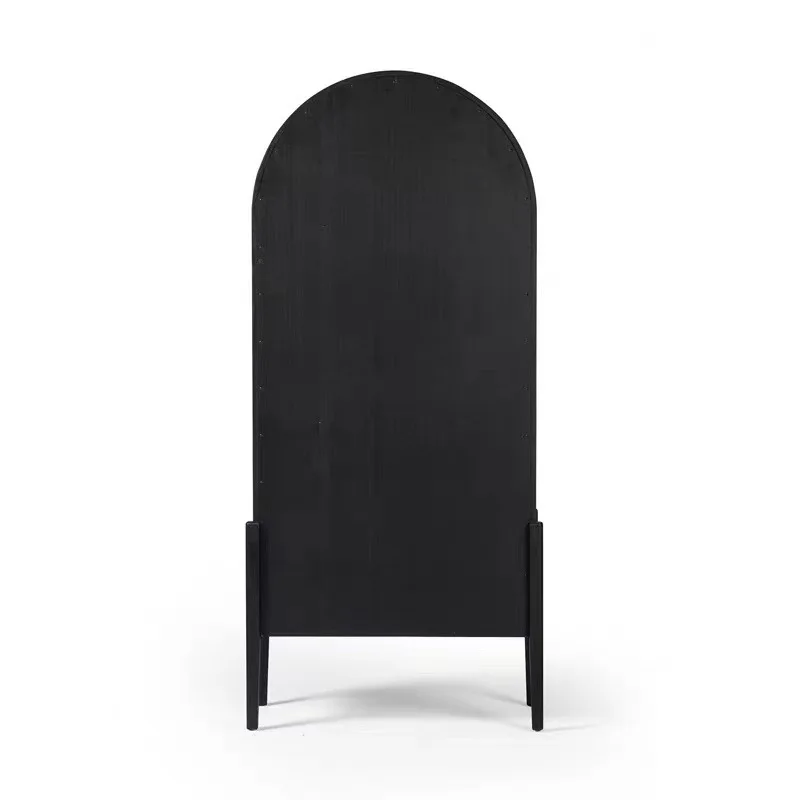 

American all-solid wood double-door wine cabinet European simple retro arched home living room partition wall glass display