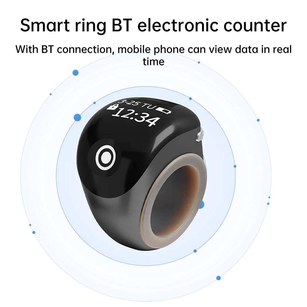 OLED Smart Tasbih Tally Counter for Muslims Zikr Ring Digital Tasbeeh 5 Prayer Time Vibration Reminder Smart Praise Ring