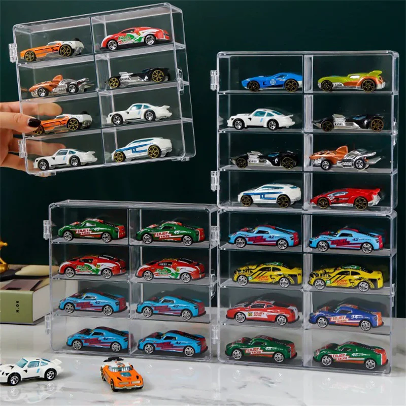 Desktop Transparent Auto Display Box 1:64 Für Hot Wheels Auto Modell Spielzeug 8 Grid Schrank Rack Staubdicht Stapelbar Auto Lagerung Boxen