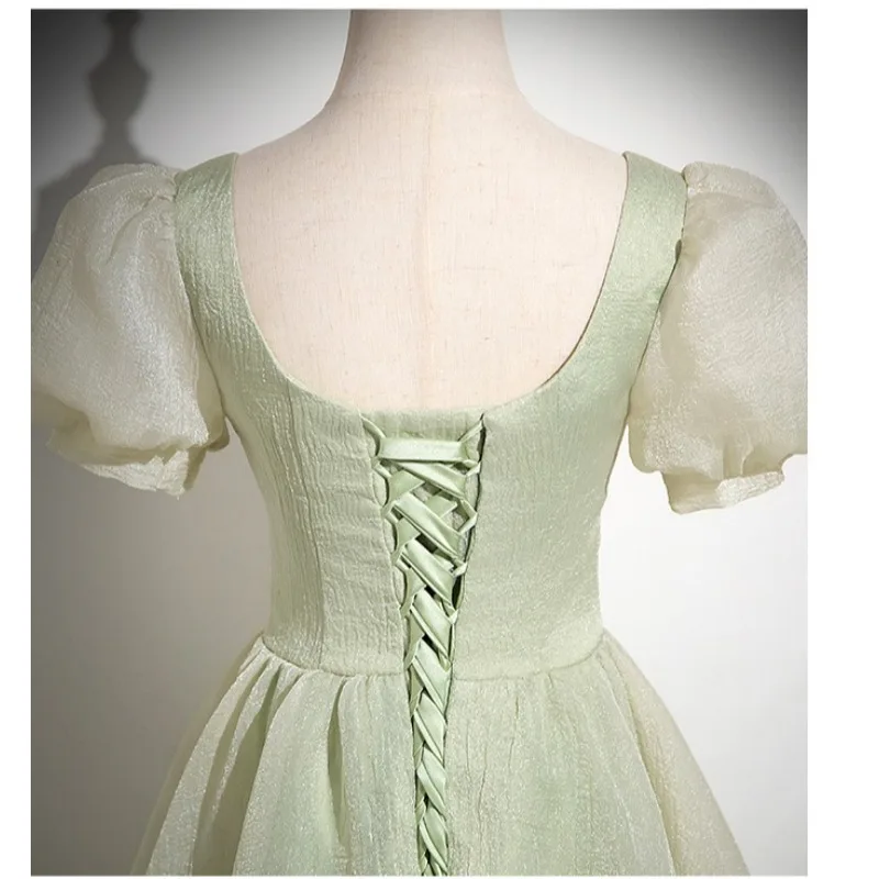 2025 New Women's Summer Square Collar Mesh Banquet Evening Dress Fashionable Evening Slimming Art Exam Performance Dress