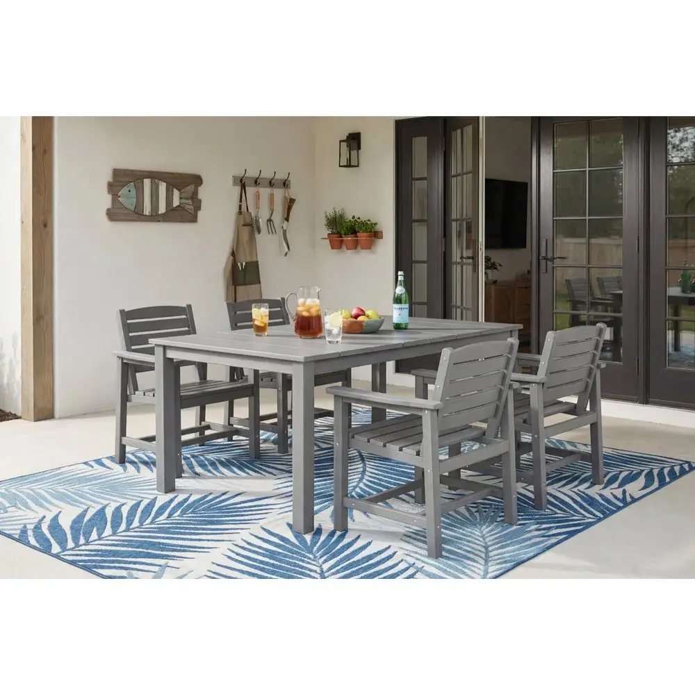 

5Piece Outdoor Dining Set, AllWeather HDPE Patio Furniture with 4 Armrest Chairs and Rectangular Table, UVResistant 4Person Set