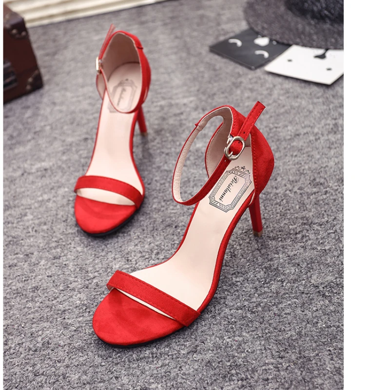 Solid Color Square Head Simple Fashion High-heeled Shoes Women  New One-line Buckle Comfortable Leather Sandals Women’s