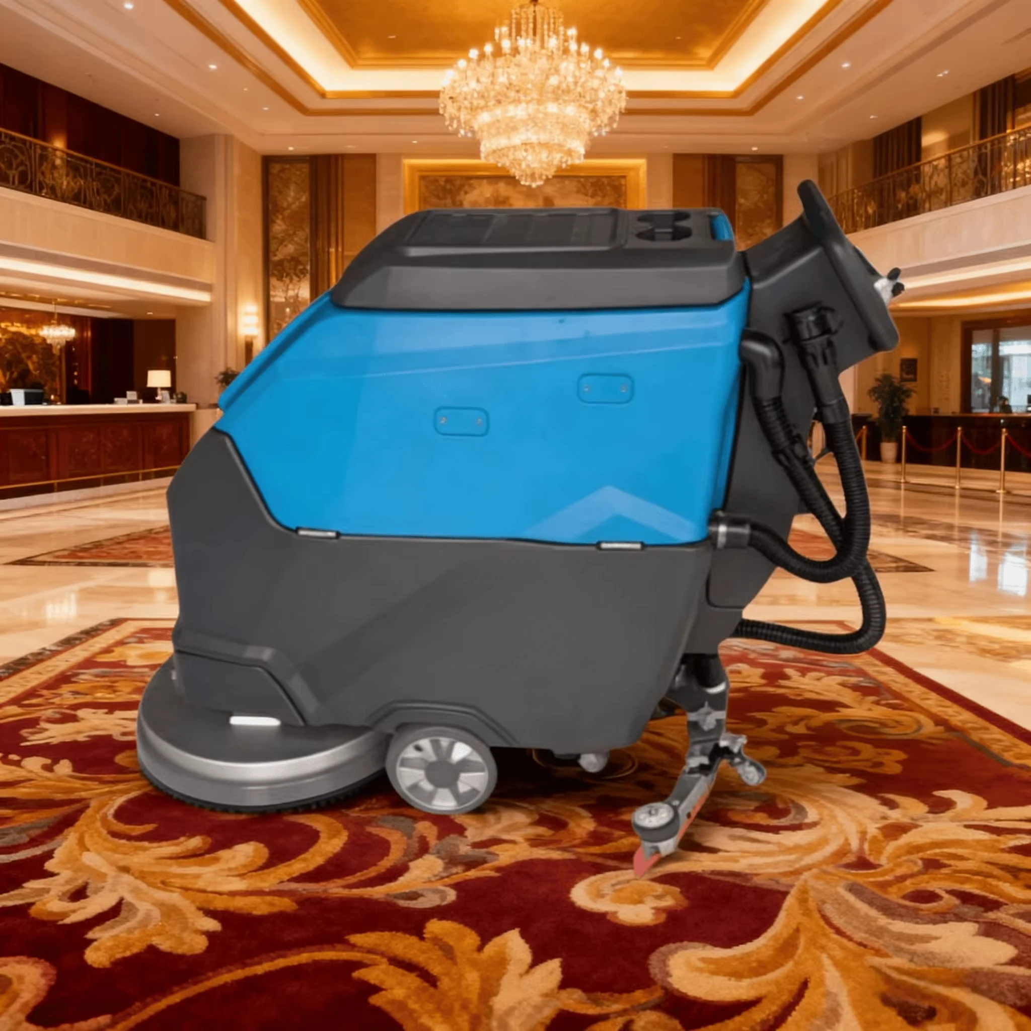 غسالة صناعية تعمل بالدفع يدويًا، منظف أرضيات تجاري، مصمم خصيصًا لتنظيف الأرضيات.