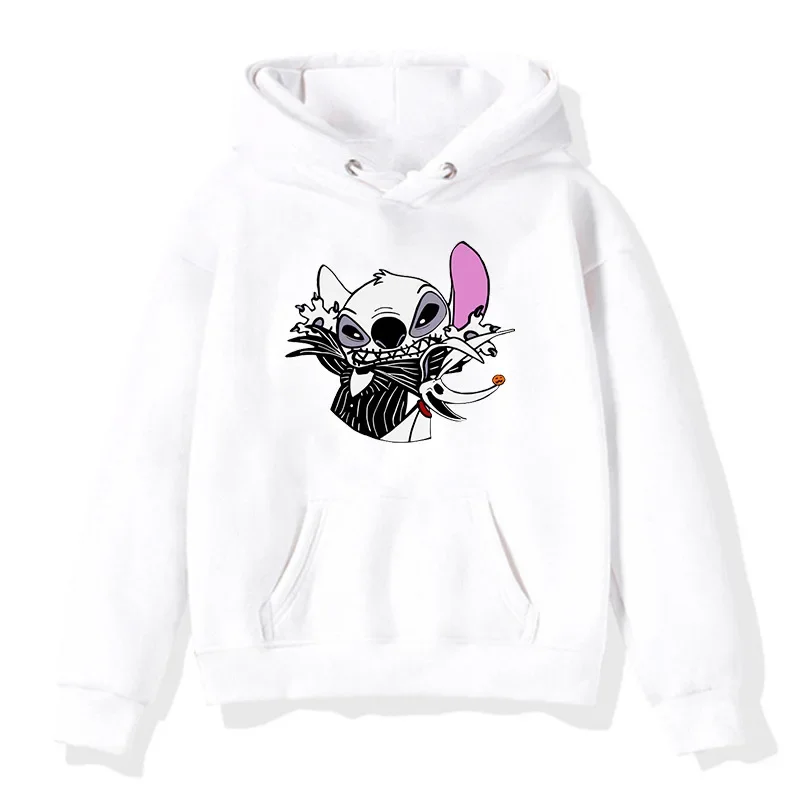 Loose Pattern Disney Male Sweatshirts Pocket Halloween Stitch Cartoon Cute Print Clothing Cozy Daily Men Hoodies Autumn Winter