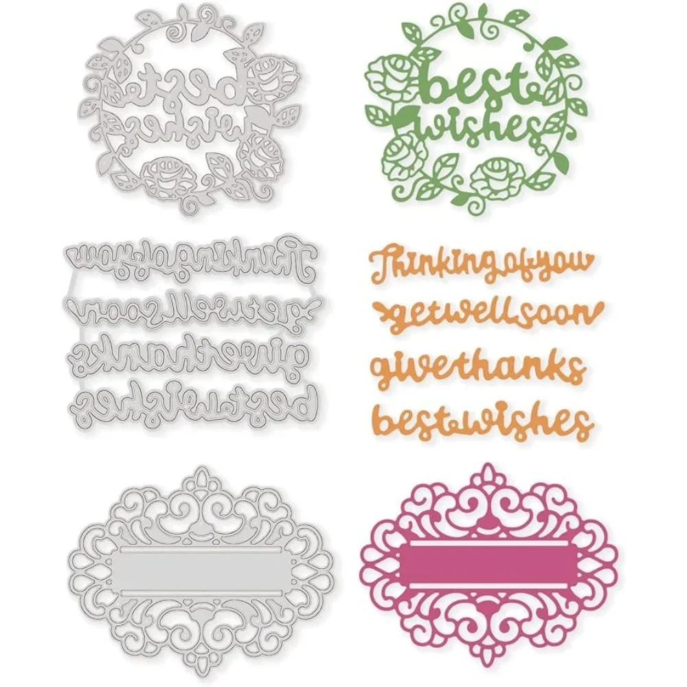 3pc Best Wishes Flower Wreath Metal Cutting Dies Give Thanks Blessing Words Cutting Dies Stencils for DIY Scrapbooking Birthday