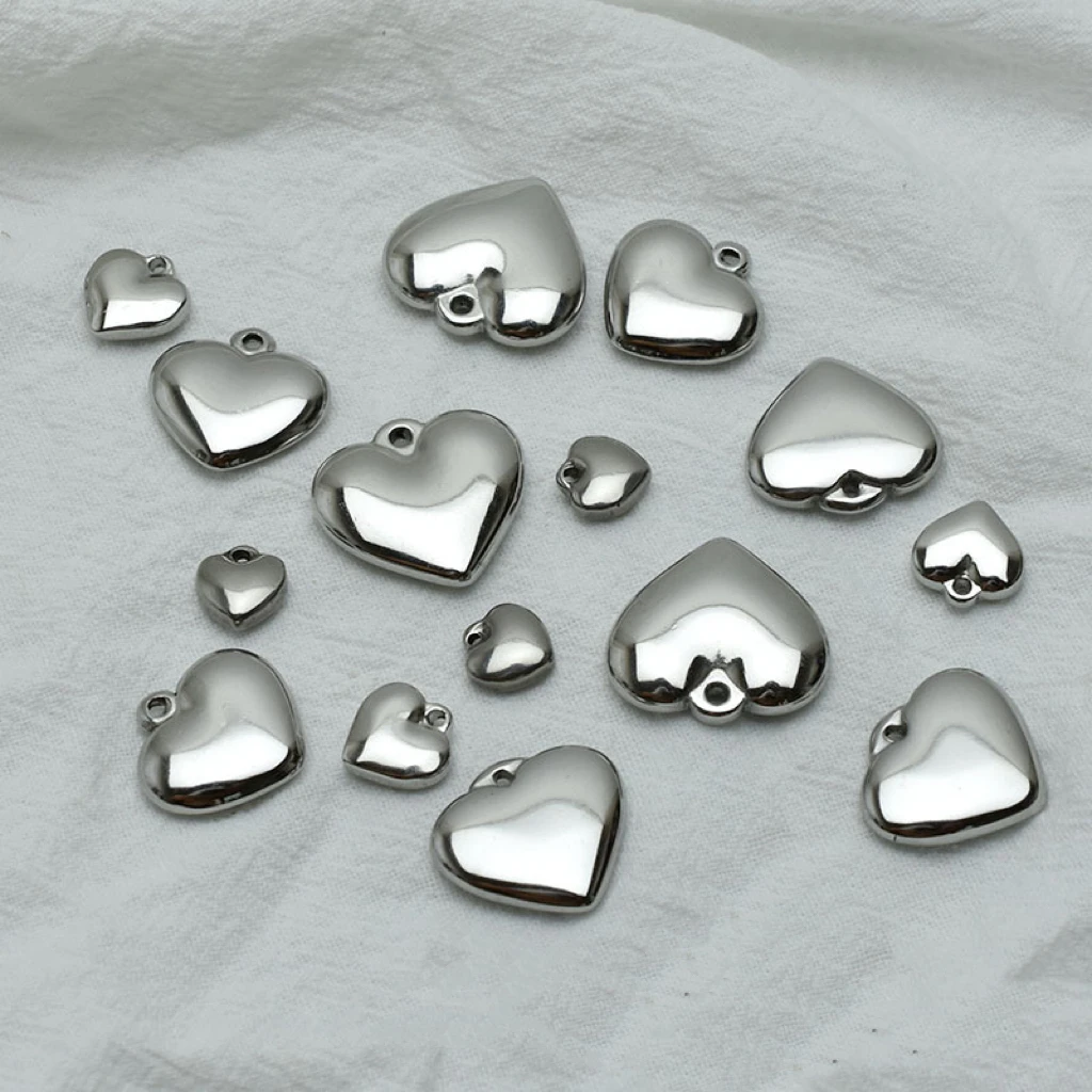 10pcs/Lot Stainless Steel Mirror Polished Small Hole Beads Love Jewelry Accessorie DIY Simple Peach Heart Pendant