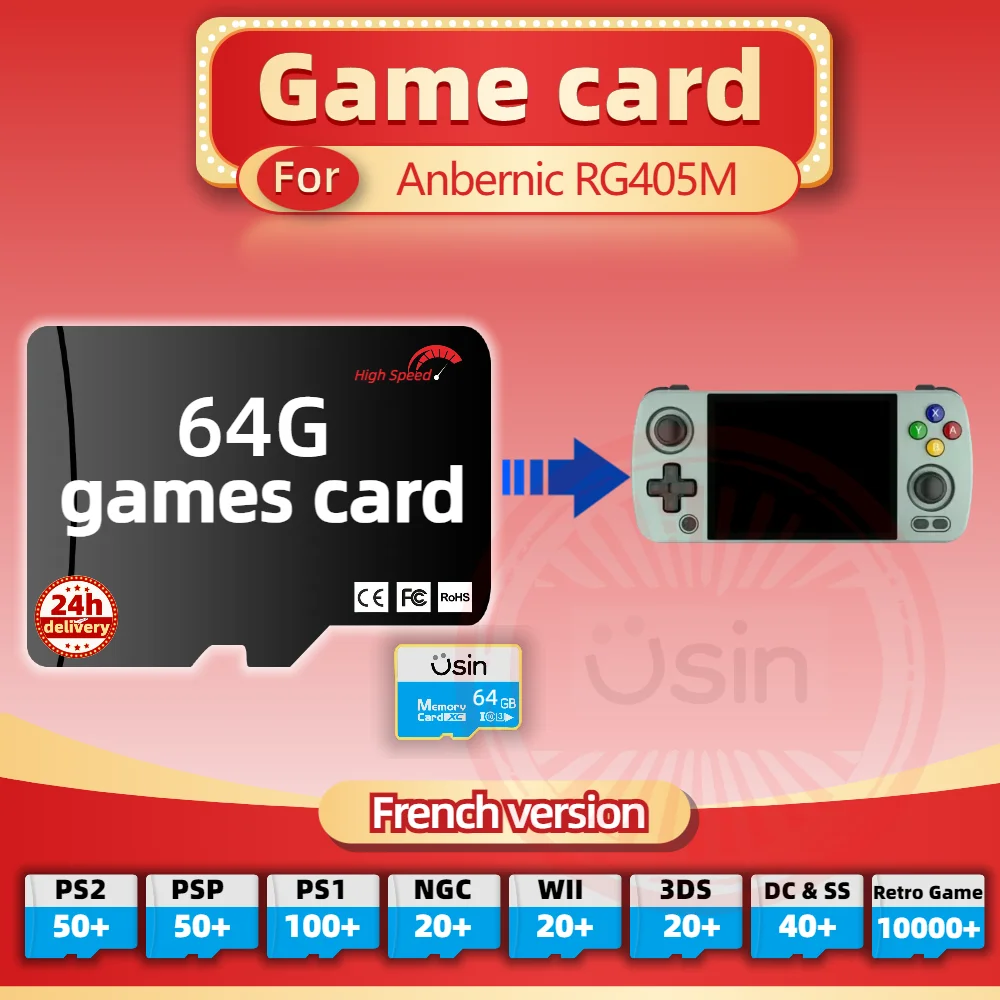 SD Game Card For Anbernic RG405M French Version Retro PS2 PSP Games Android Gaming portable Console Memory TF High Speed 64G