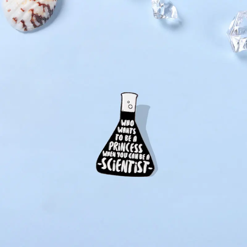 Scientist Enamel Pin Beaker Chemistry Experiment Brooches for Bag Clothes Lapel Pin Science Princess Badge Jewelry Gift Friends