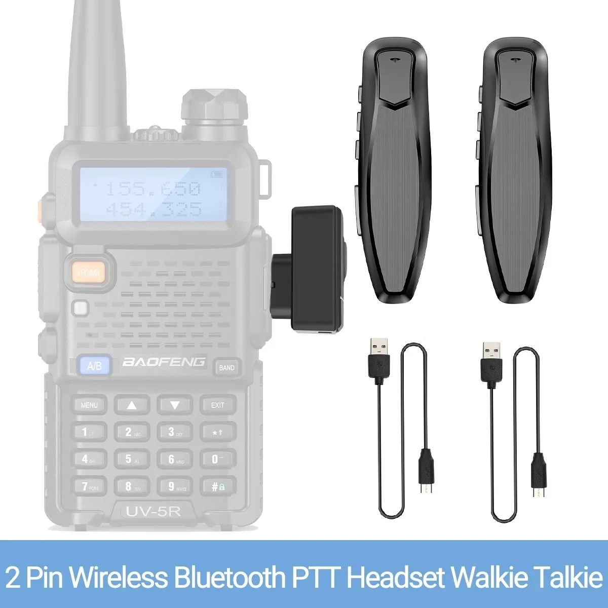 2PCS Baofeng Walkie Talkie 2 Pin Wireless Bluetooth PTT Headset Earpiece K Plug Type-C UV-5R BF-888S 21 Pro Quansheng UV-K5 K6