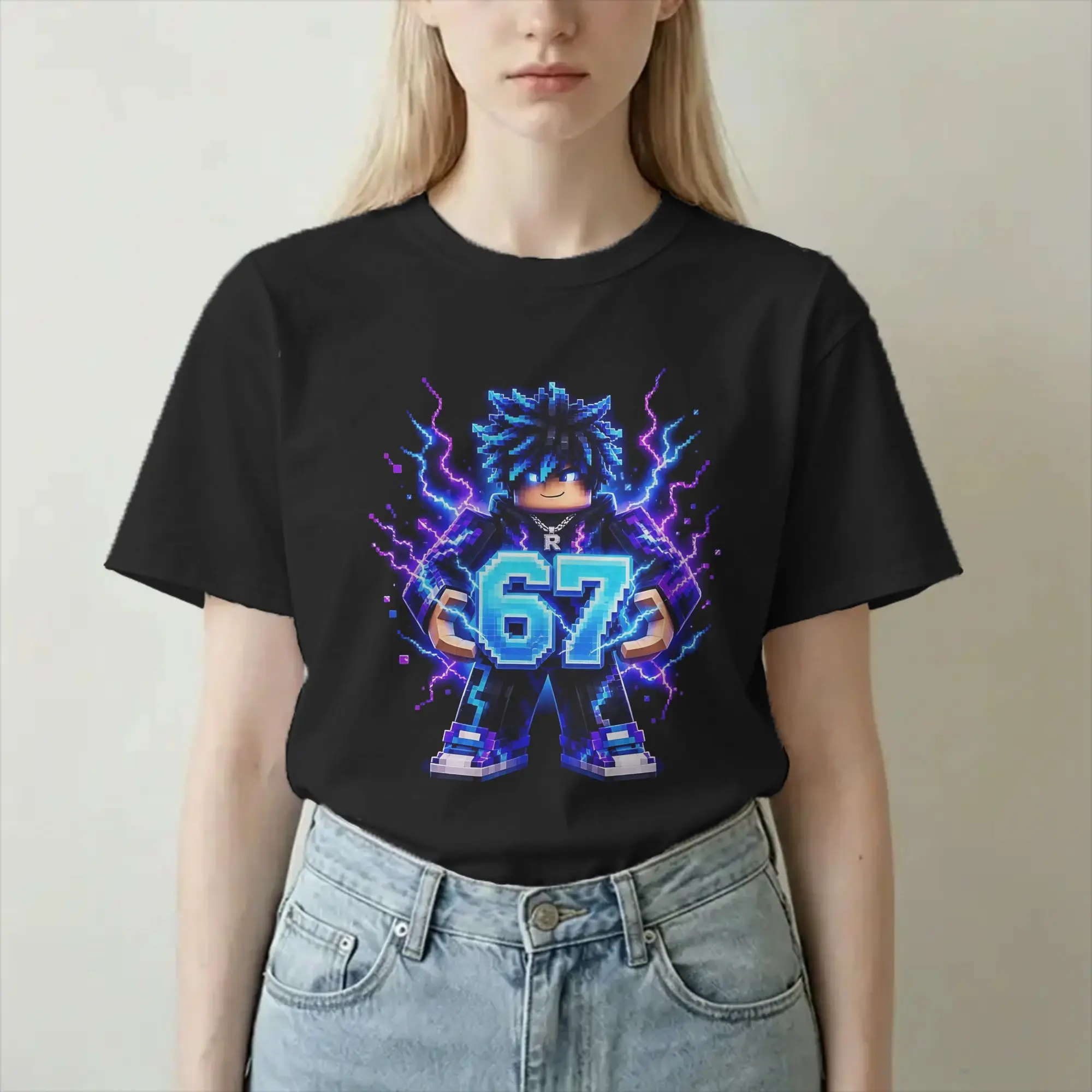 Novelty 67 Core Blue Gamer Art T-Shirts for Men Women O Neck Cotton T Shirts Robot Short Sleeve Tees New Arrival Clothing