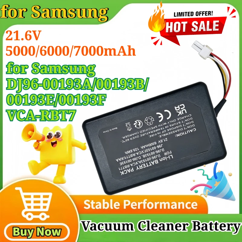 

21.6V 5000/6000/7000mAh for Samsung DJ96-00193A/00193B/00193E/00193F VCA-RBT7 Vacuum Cleaner Battery Replacement Li-ion Battery