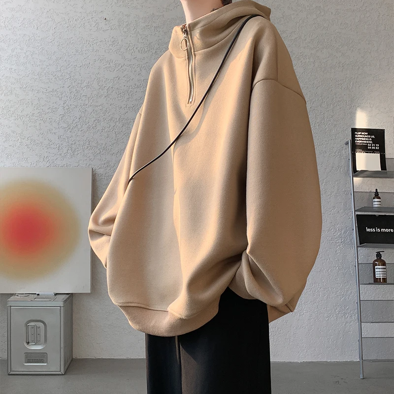 

High Quality Turtleneck Hoodie Zipper Pullovers Streetwear Hip Hop Hooded Sweatshirt Men Clothing Korean Couples Harajuku Coat