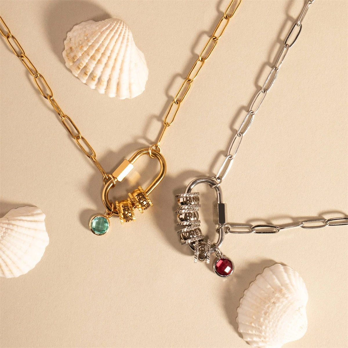 Baja tahan karat Eropa dan Amerika Desember zirkon liontin batu kelahiran, Kalung DIY personalisasi, pelestarian warna