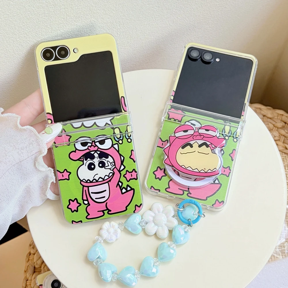 Cute Cartoon Anime Crayon Shin chan Magnetic Holder Wireless Charge Phone Case For Samsung Galaxy Z Flip 8 7 6 5 Hard TPU Cover