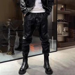 Mens Pu Leather Pants Casual Rider Motorcycle Pants Spring Streetwear Fashion Slim Youth PU Pencil Pants Men'S Clothing 2025 New