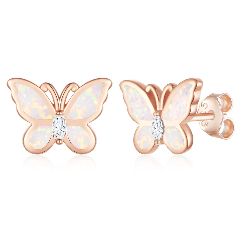 Dreamy Butterfly Stud Earrings Created Opal 925 Silver Posts for Women Elegant Christmas Gift  Party Jewelry with Free Shipping