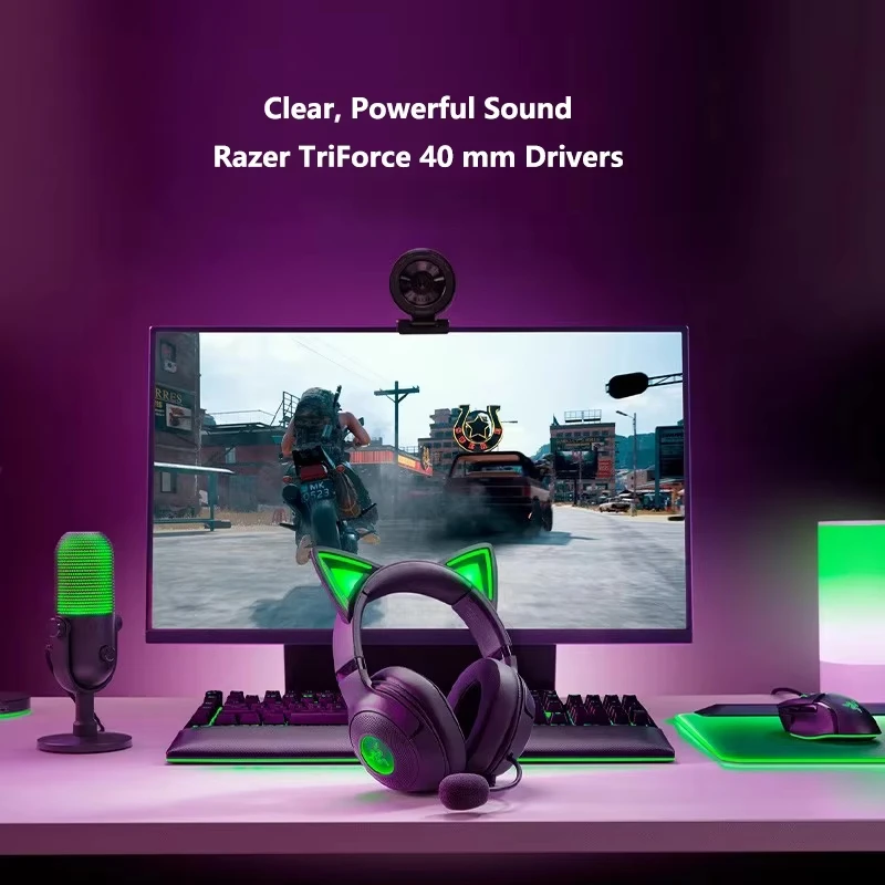 سماعة رأس سلكية Razer Kraken Kitty V2 USB - إضاءة تفاعلية للبث - ميكروفون قلبي HyperClear - محركات 40 مم - صوت محيطي 7.1 #3