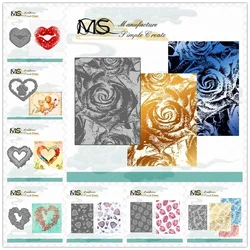 2025 Valentine Hot Foil Plate Heart Rose Love Mom Child Balloon Background Metal Cutting Dies Tool Scrapbooking Frame Card Craft