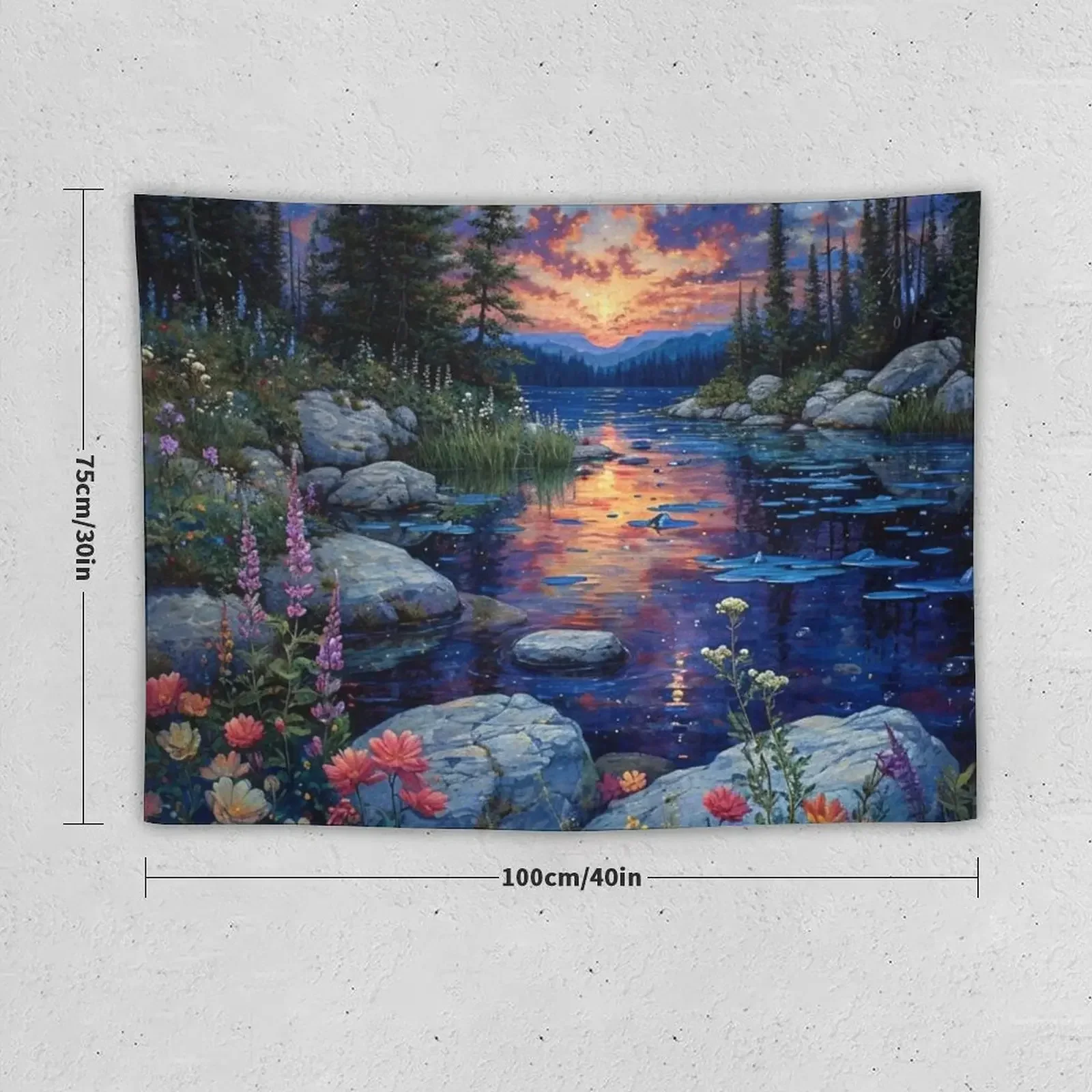 Flowered Lake Tapestry Hanging Wall Room Decor Cute Room Design Wall Deco Tapestry